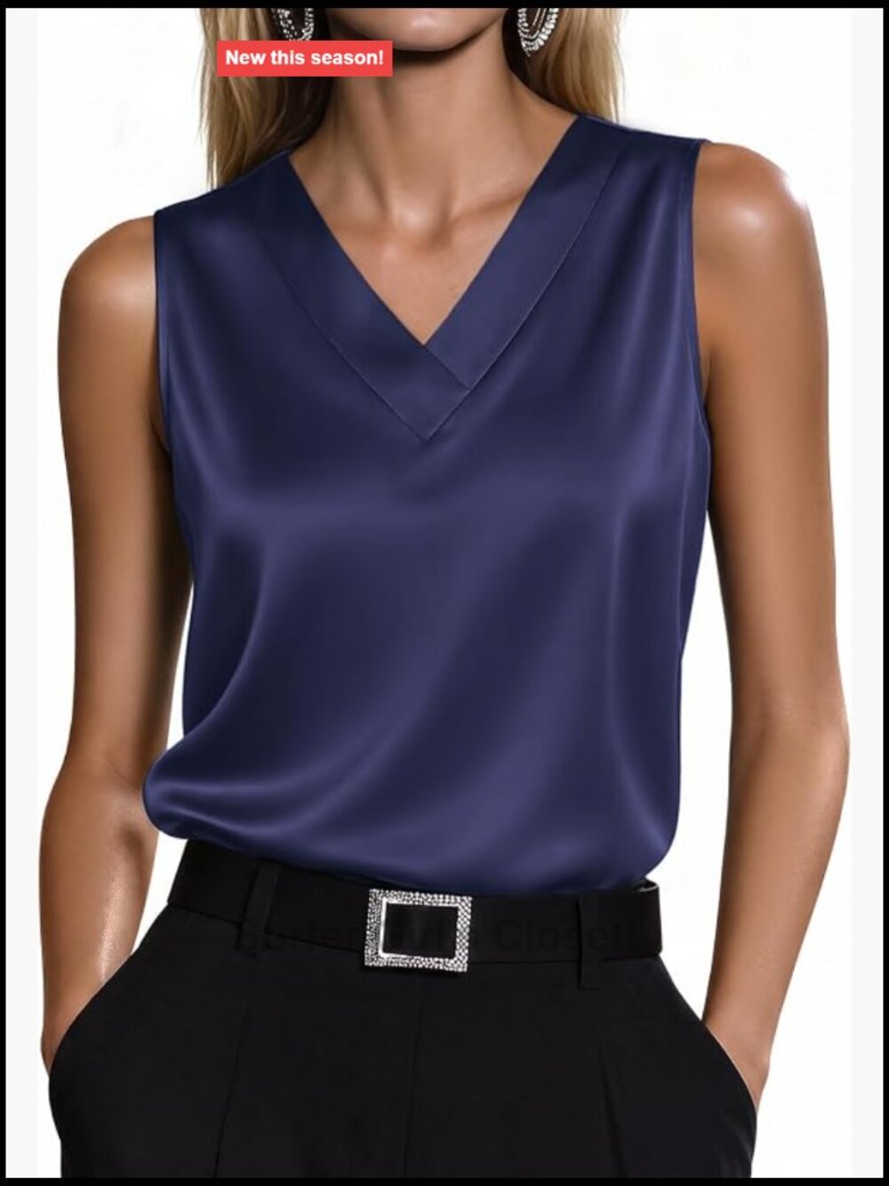 Women's Silk Satin V-Neck Tank Top Sleeveless Blouse Casual Work